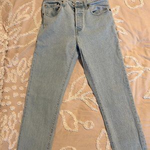 Levi 501 skinny midrise light blue denim jeans size small 26 waist